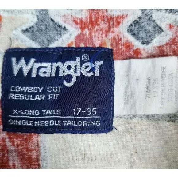 Wrangler Western Shirt Mens 17-35 Aztec Abstract‎ Print Vintage Brushpopper 90s